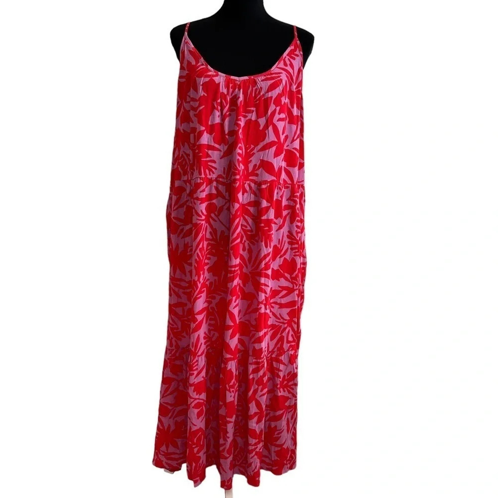 NWT Loft Plus size XXL Strappy Floral Long Maxi Dress‎ Pink Red Vacation Ruffle